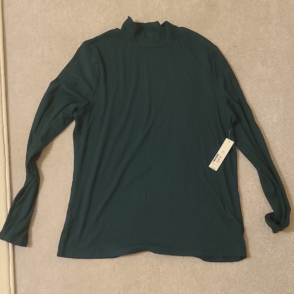 Relaxed Green Long Sleeve Blouse with Mandarin Collar